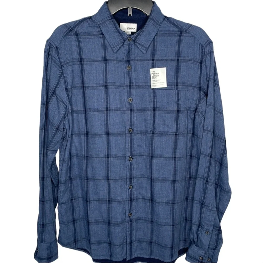 NWT M Mens Sonoma‎ Button Down Shirt Blue Plaid